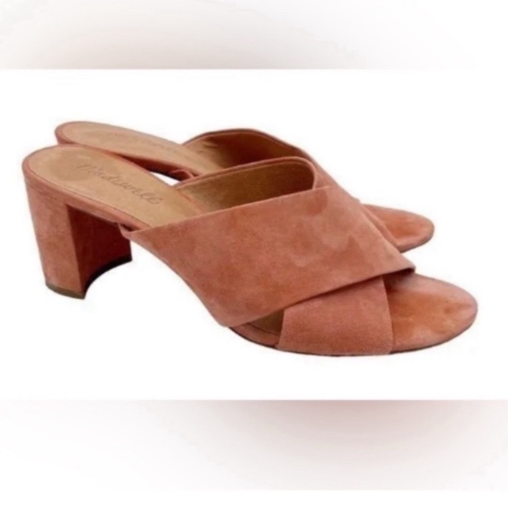 Madewell Greer Suede Leather Mule Heeled Slide Sandals Terracotta Peach Size 9